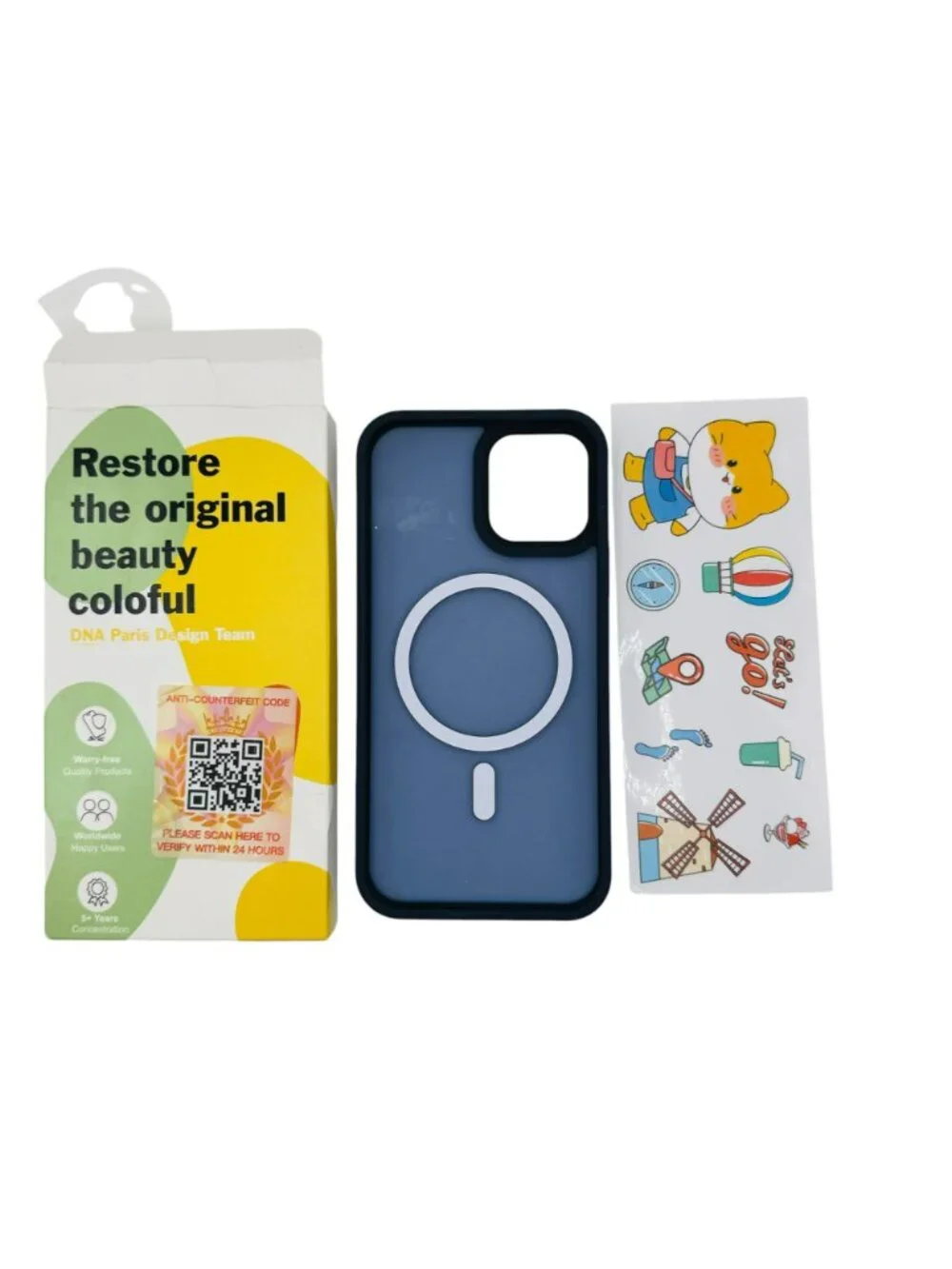 DNA Paris Magnetic Phone Case With Stickers For iPhone 13/14 Blue Shockproof Sli